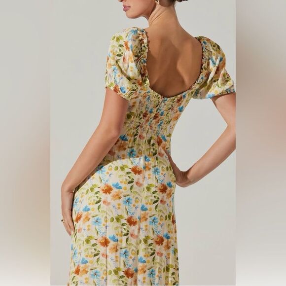 ASTR the Label NWT Yellow Multi Floral Midi Dress M - Picture 4 of 8
